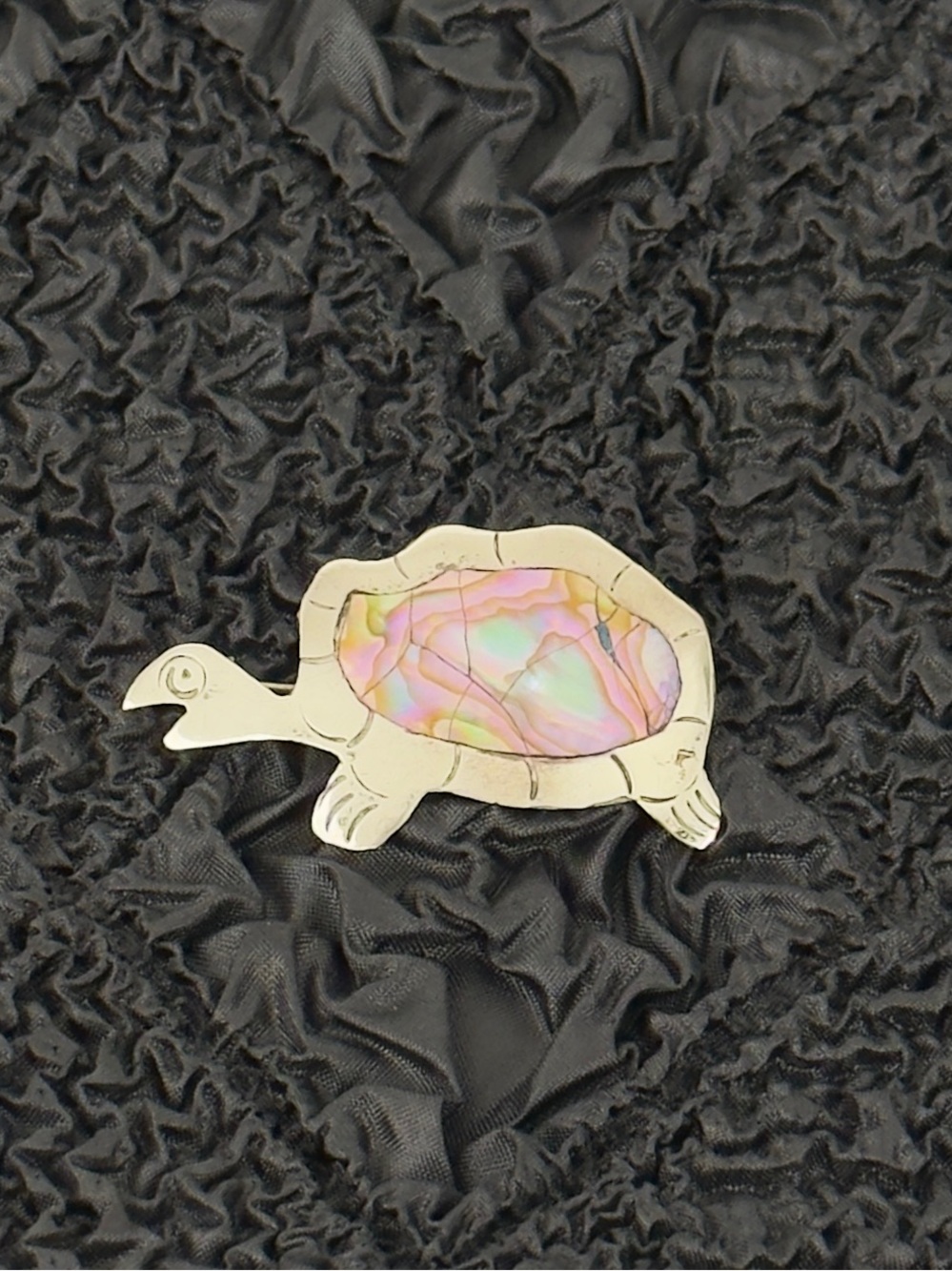 Vintage Mexico Sterling Silver 925 with Abalone Inlay Turtle Brooch Pin
